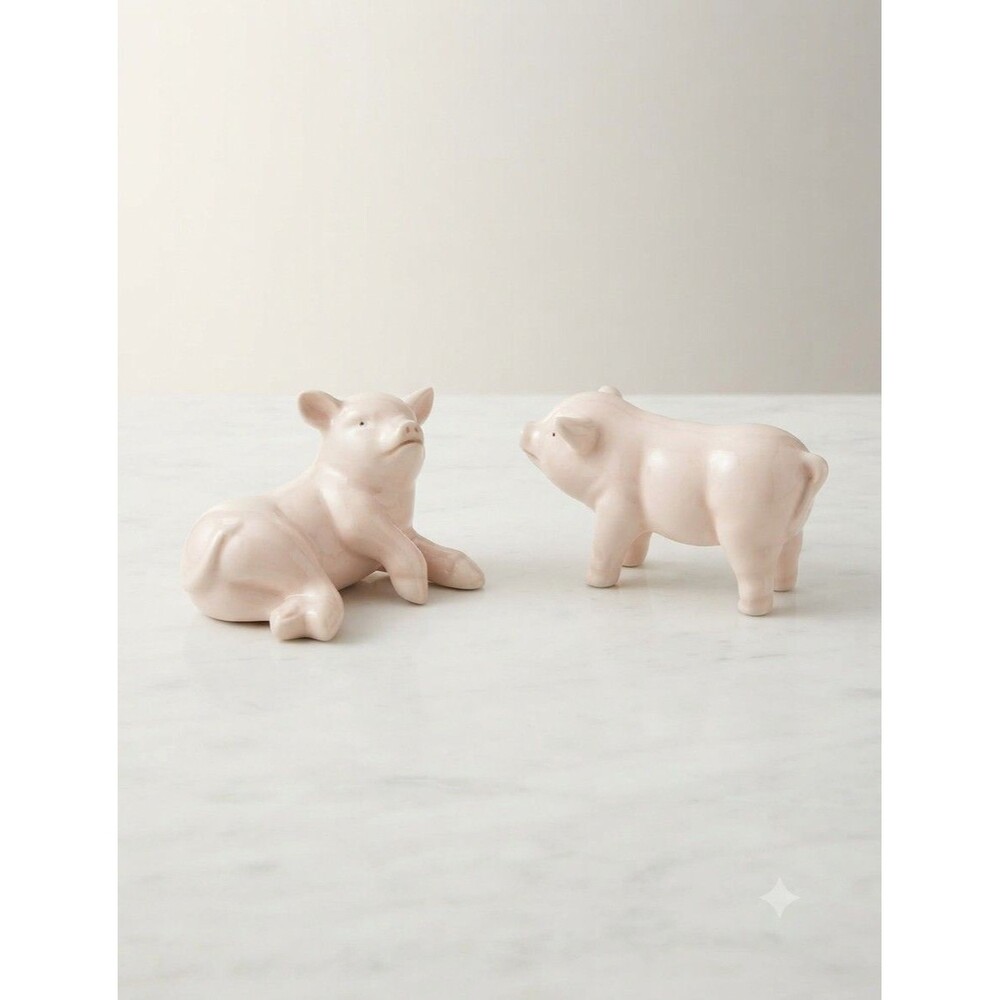 Vintage Porcelain Pig Figurines Set of 2, 2" & 1 3/4" High Mini Pigs